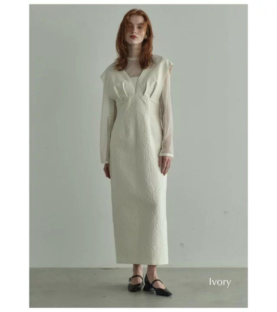 ANDRESD V line jacquard dress（M,アイボリー）