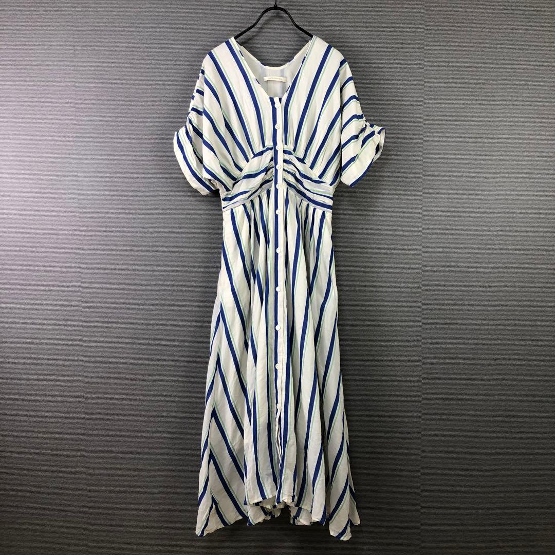 ヌキテパ コットンボイル ストライプ ウエストギャザードレス S ベージュ