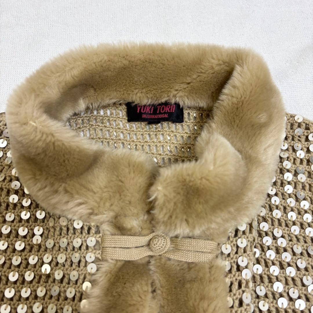 ユキトリイ YUKI TORII ニットカーディガン スパンコール ファー 40