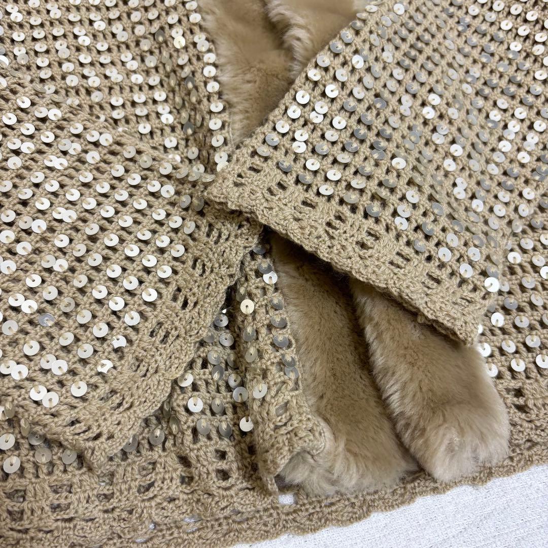 ユキトリイ YUKI TORII ニットカーディガン スパンコール ファー 40