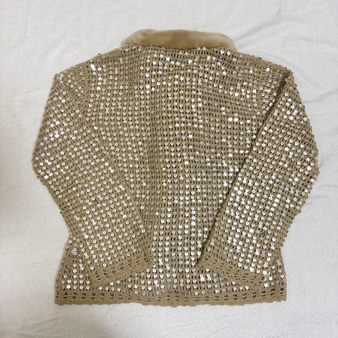 ユキトリイ YUKI TORII ニットカーディガン スパンコール ファー 40