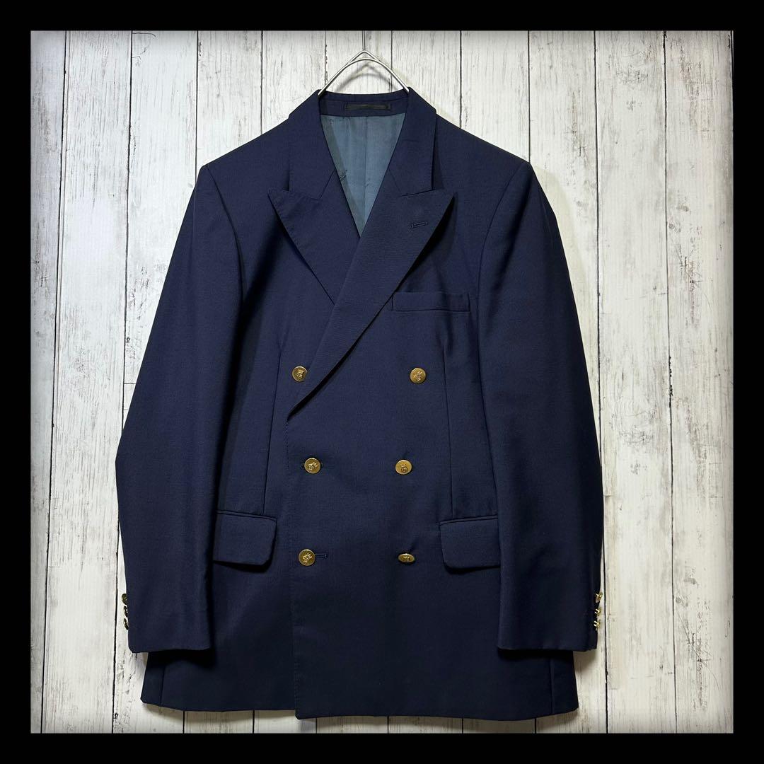 【Aquascutum☆英国製☆紺ブレ】モヘア混☆金ボタン☆M〜L ロゴ釦