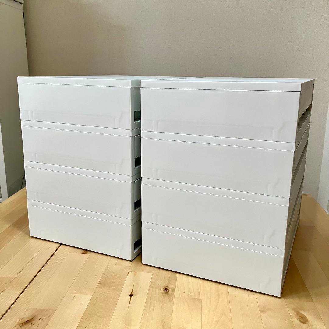 ポリプロピレンケース・引出式・横ワイド・薄型・ホワイトグレー　8個セット