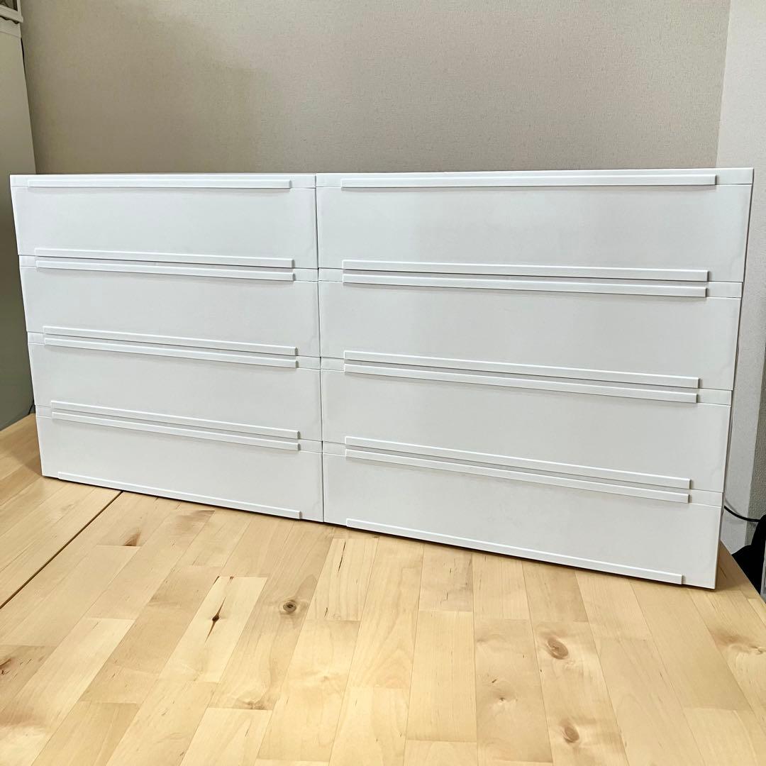 ポリプロピレンケース・引出式・横ワイド・薄型・ホワイトグレー　8個セット