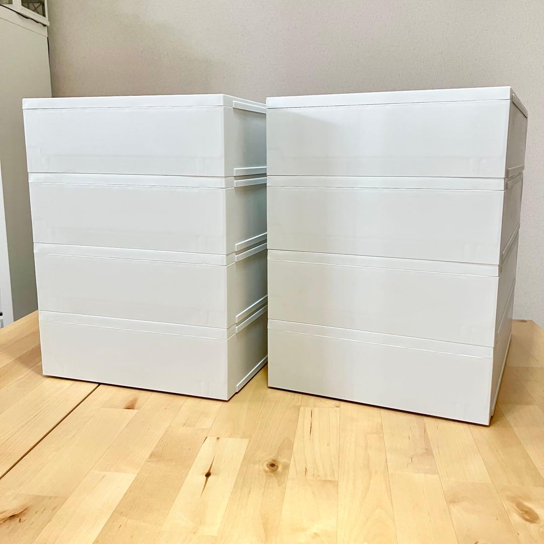 ポリプロピレンケース・引出式・横ワイド・薄型・ホワイトグレー　8個セット