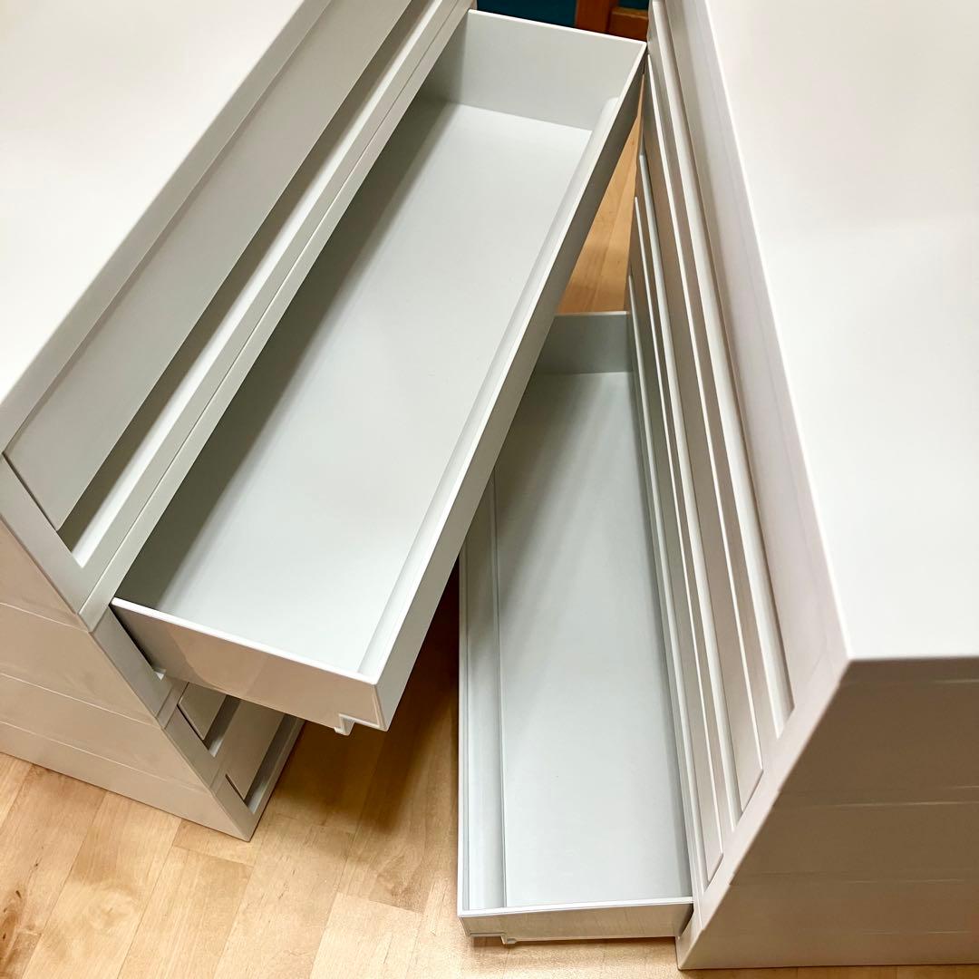 ポリプロピレンケース・引出式・横ワイド・薄型・ホワイトグレー　8個セット