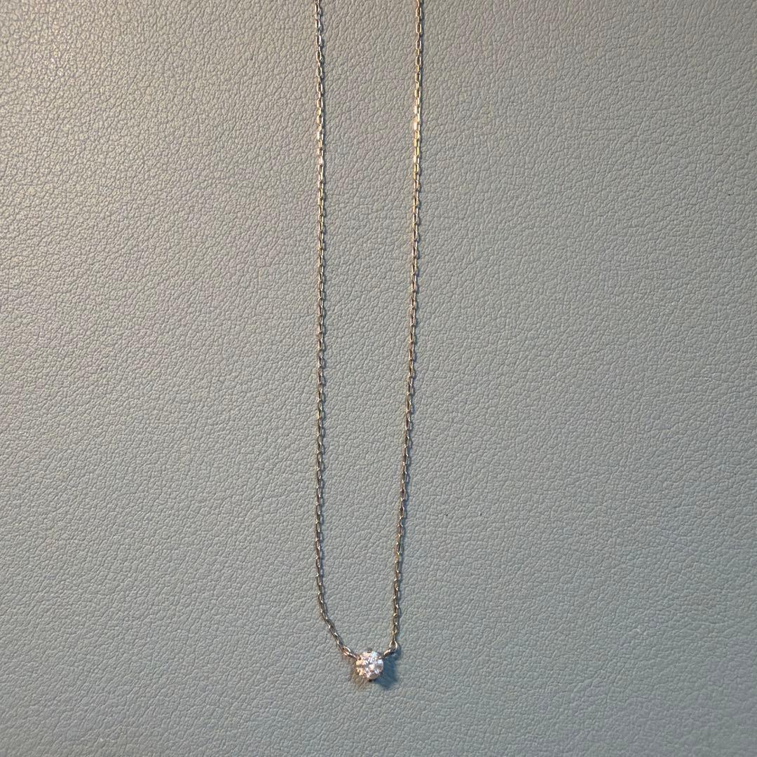 【 渡邊】K18 一粒ダイヤモンド ネックレス 0.1ct WG YG