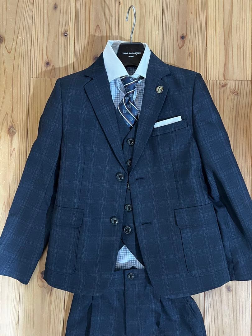 BEAMS DESIGN ネイビー チェック柄 スーツ 5点セット