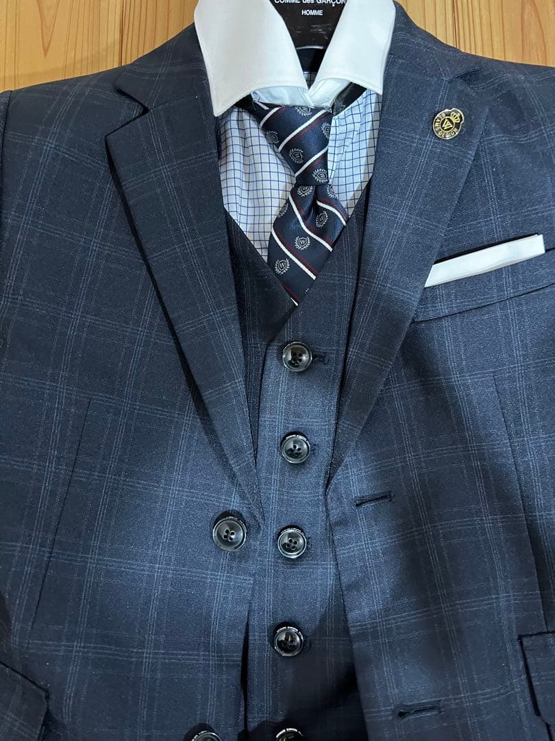 BEAMS DESIGN ネイビー チェック柄 スーツ 5点セット