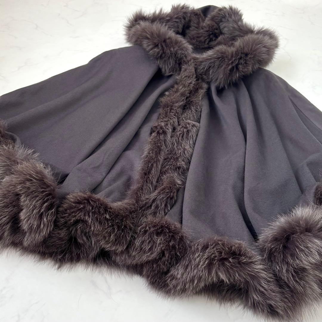 【未使用タグ付き カシミヤ混】ロロピアーナ生地使用 カシミヤ混 ポンチョ フード