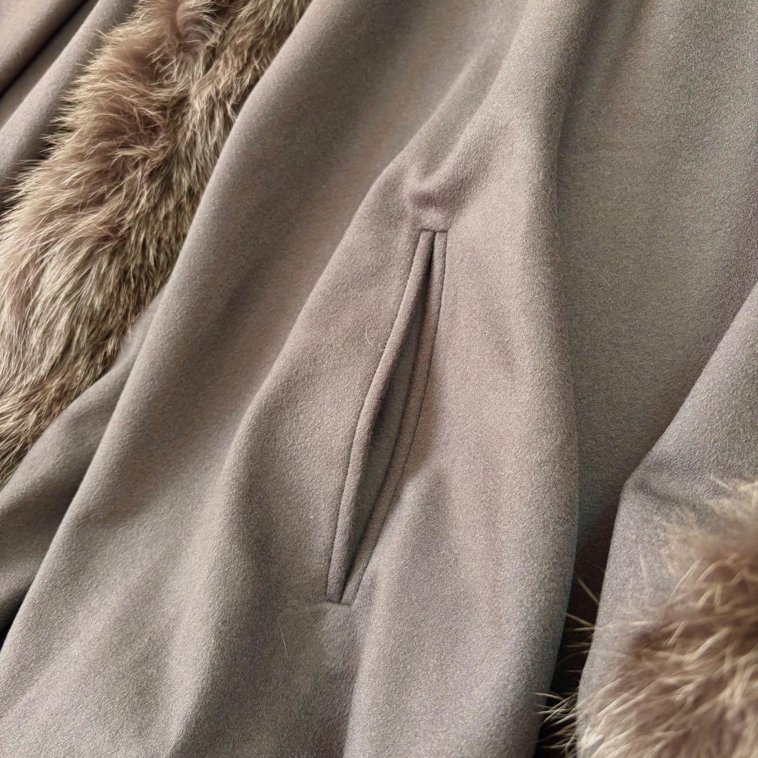 【未使用タグ付き カシミヤ混】ロロピアーナ生地使用 カシミヤ混 ポンチョ フード