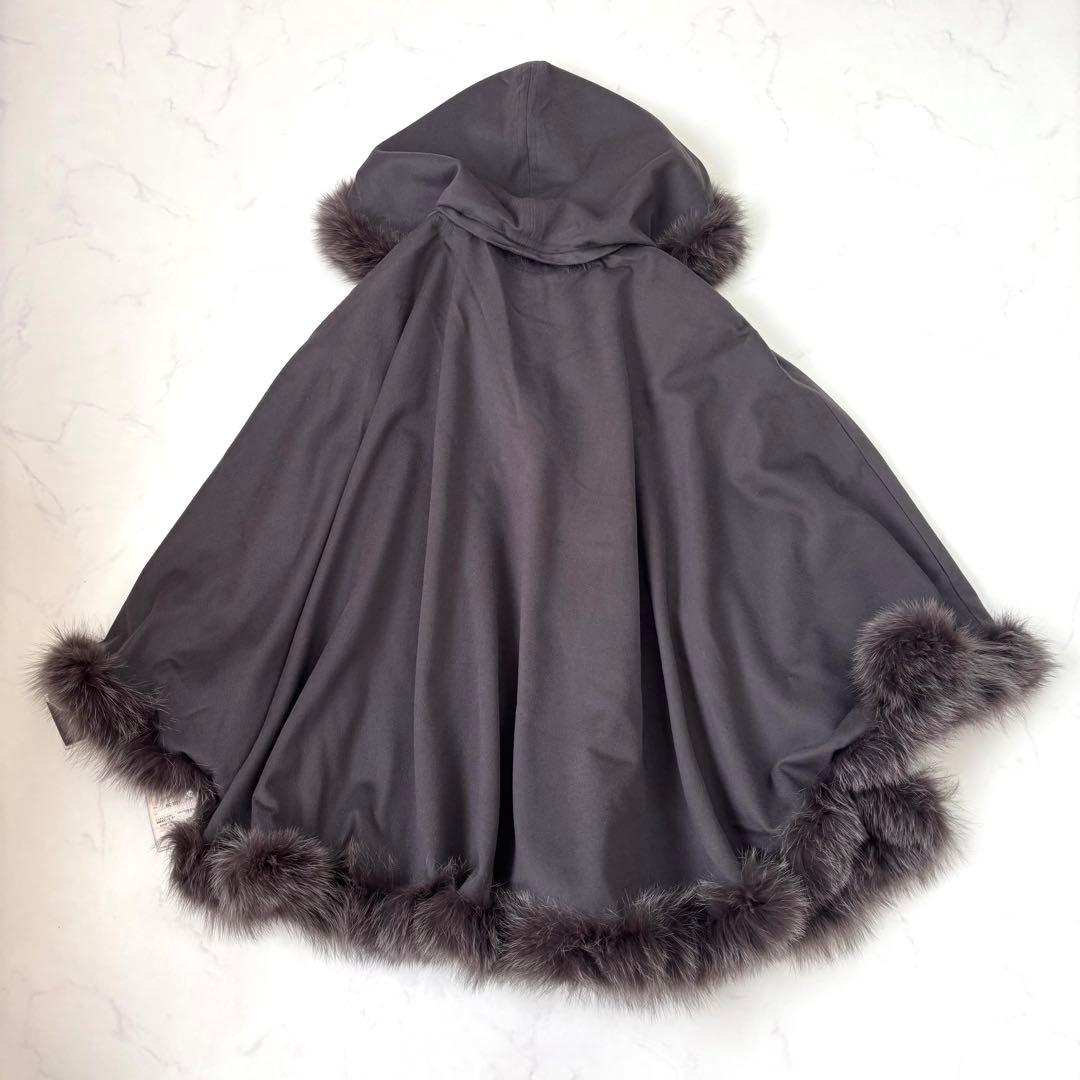 【未使用タグ付き カシミヤ混】ロロピアーナ生地使用 カシミヤ混 ポンチョ フード
