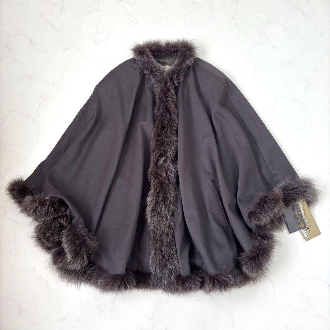 【未使用タグ付き カシミヤ混】ロロピアーナ生地使用 カシミヤ混 ポンチョ フード