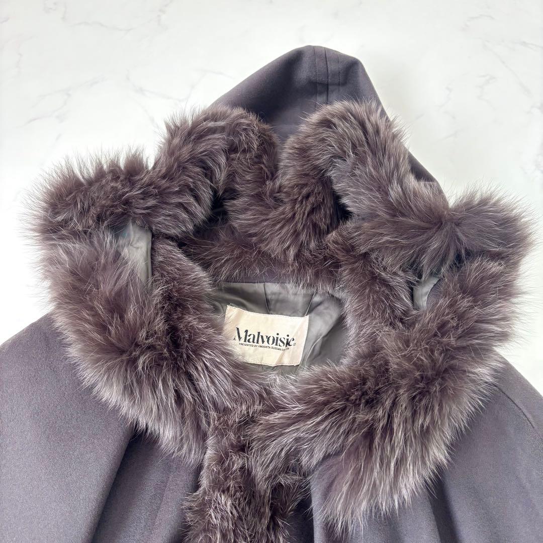 【未使用タグ付き カシミヤ混】ロロピアーナ生地使用 カシミヤ混 ポンチョ フード