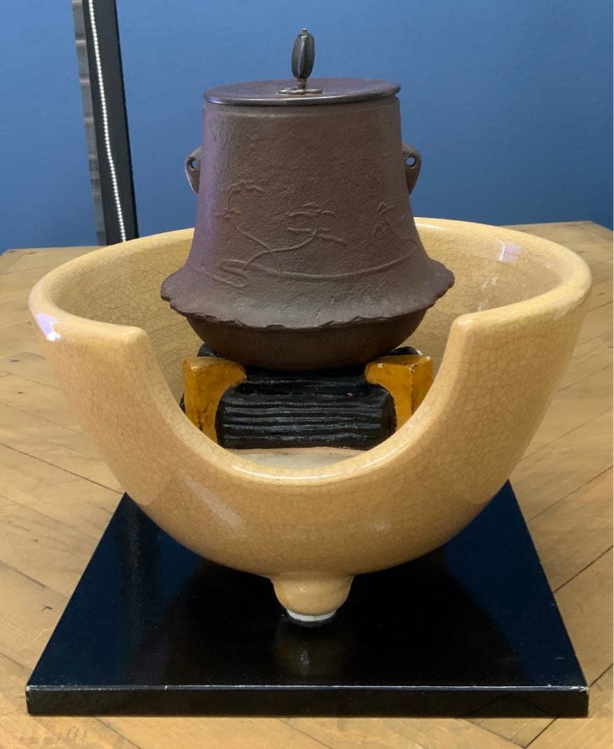 風炉 電熱器 富士形茶釜　セット　頂上白檀付き