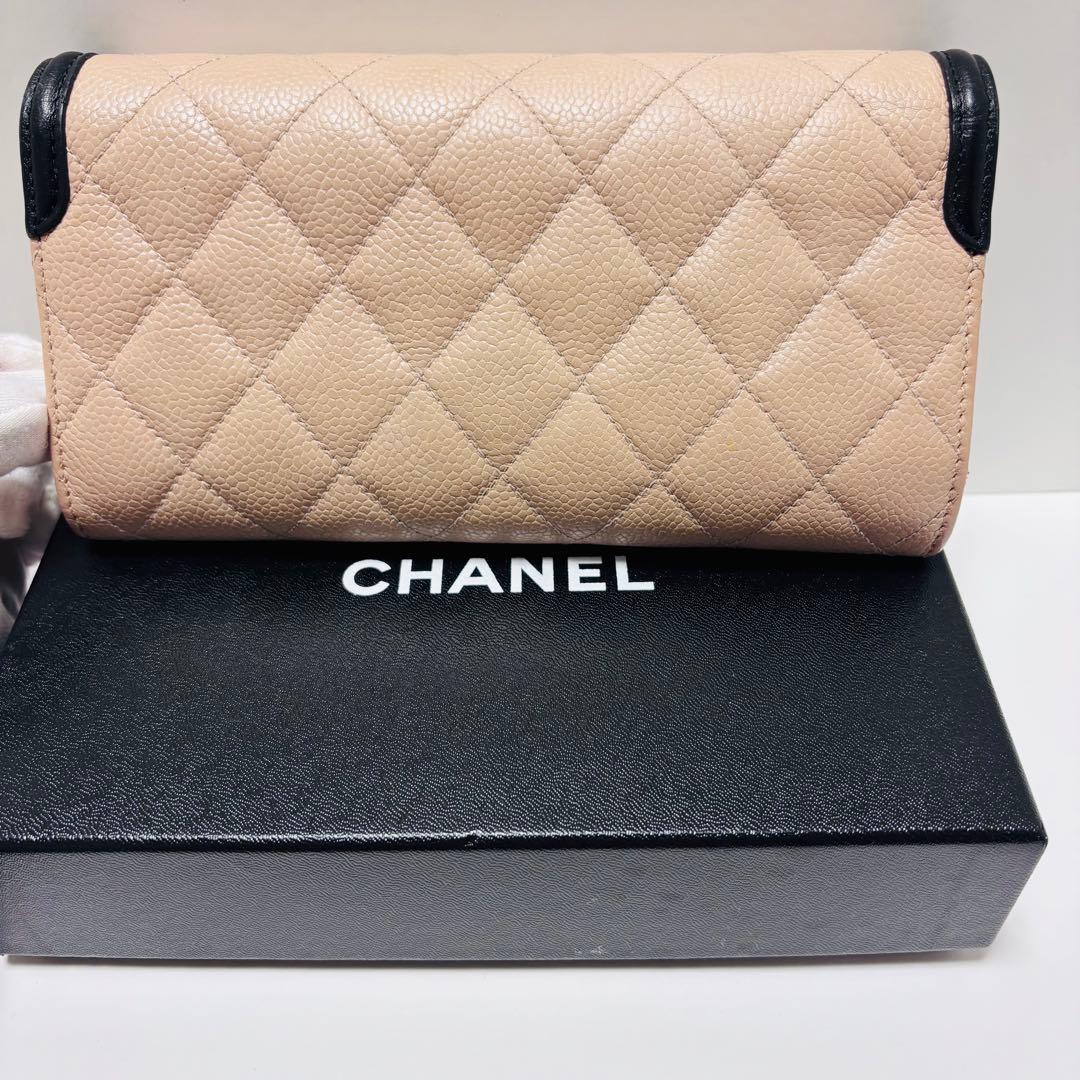 【美品】シャネルキャビアスキン　CCフィリグリー　長財布　カード・シールあり