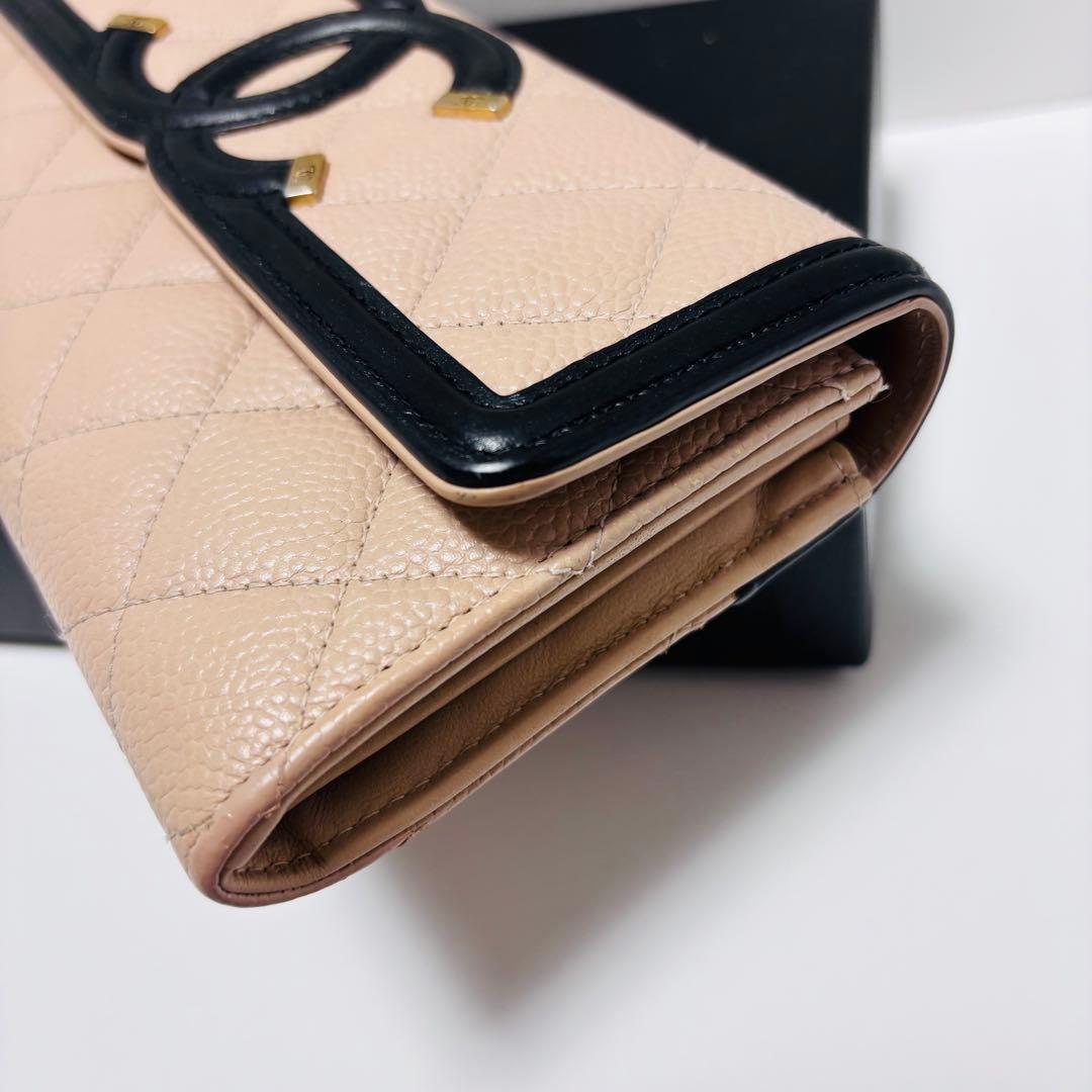 【美品】シャネルキャビアスキン　CCフィリグリー　長財布　カード・シールあり