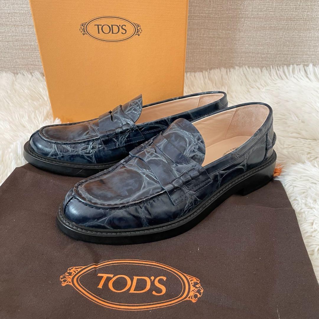 新品✨ TOD’S トッズ ペニーローファー クロコ型押し 紺 24cm 箱付き