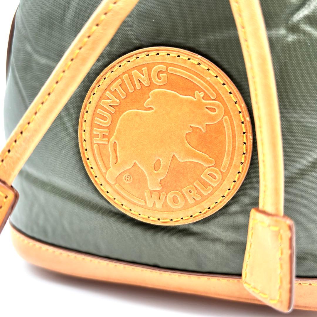 未使用に近い ハンティングワールド 巾着 ショルダーバッグ バチュー カーキ