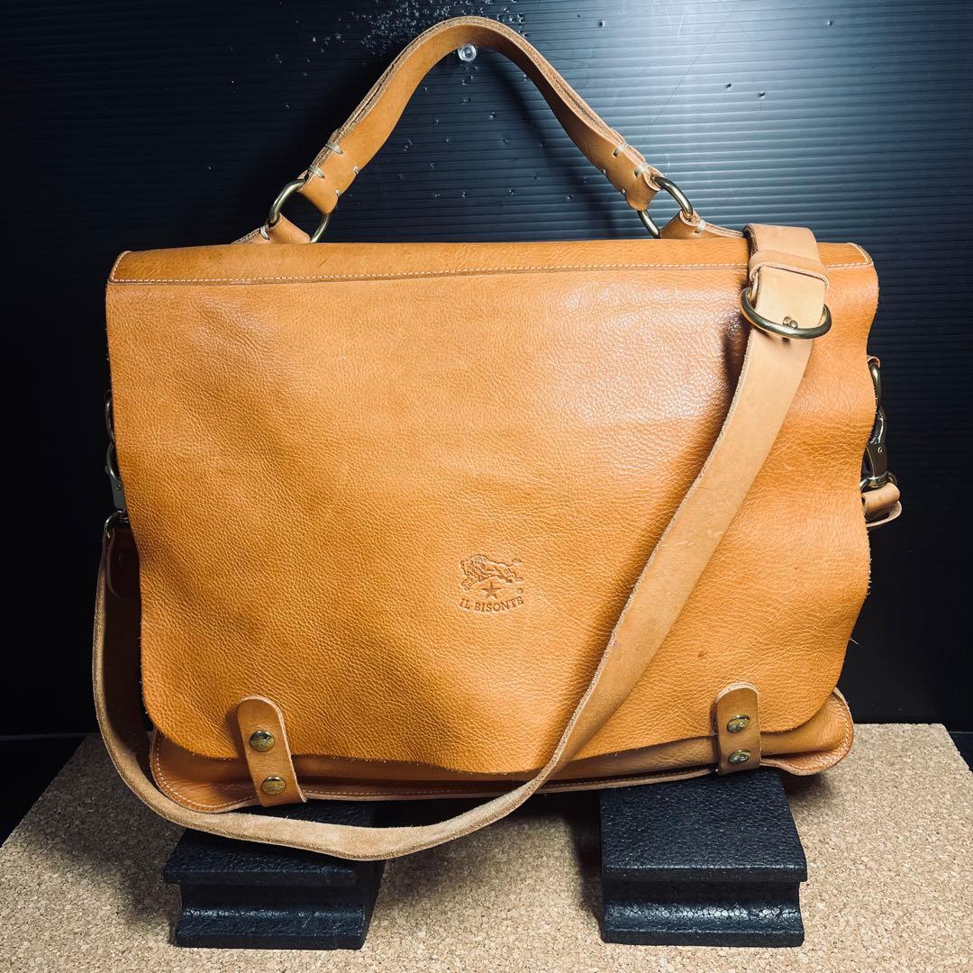 ILBiSONTEレザー本革メンズ2wayショルダーハンドバッグ／ブラウン