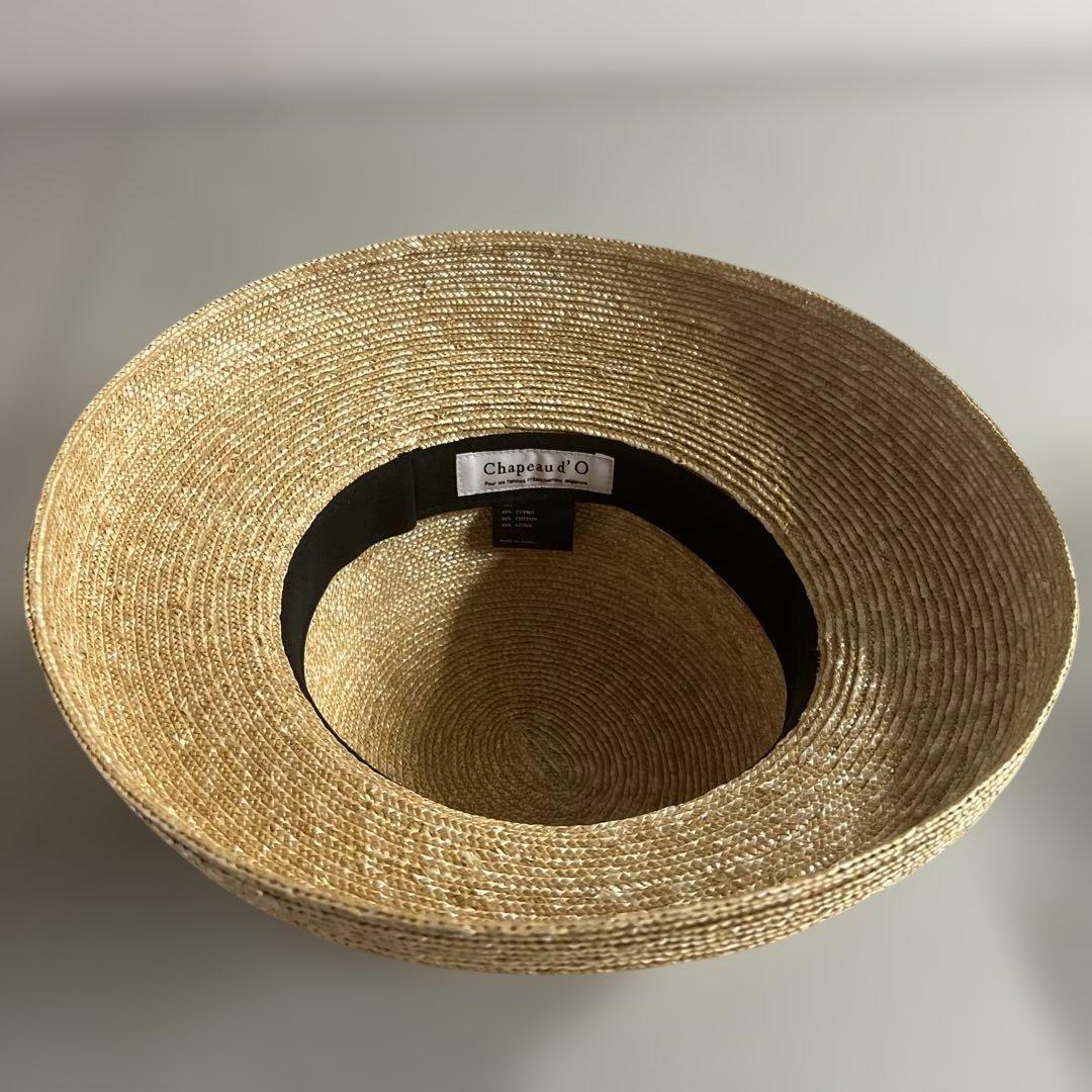 リボン付き麦わら帽子 ベージュと黒