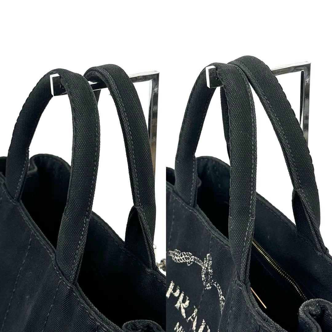 【美品】プラダ　カナパ　ハンドバッグ　三角ロゴ　ゴールド金具　デニム　ブラック