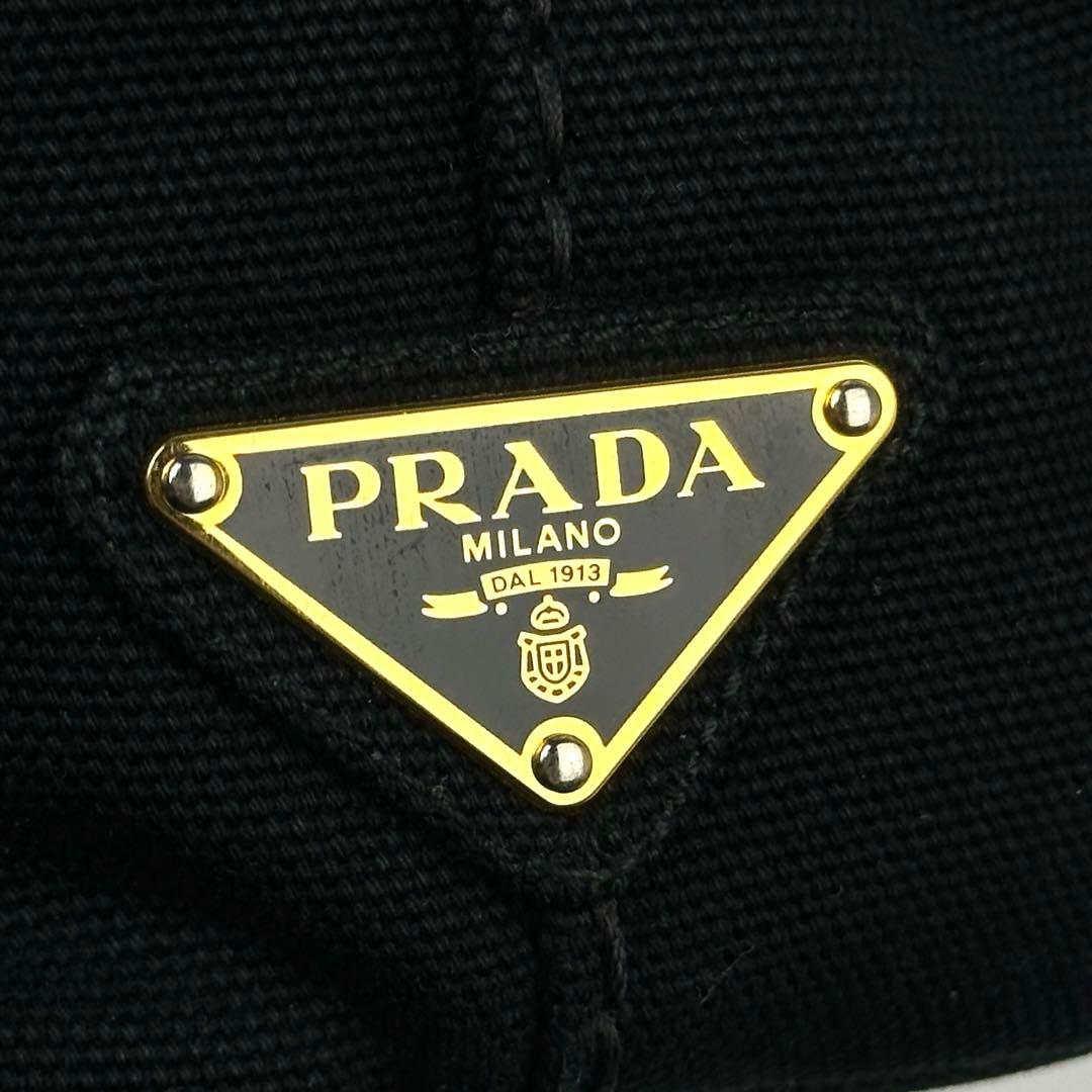 【美品】プラダ　カナパ　ハンドバッグ　三角ロゴ　ゴールド金具　デニム　ブラック