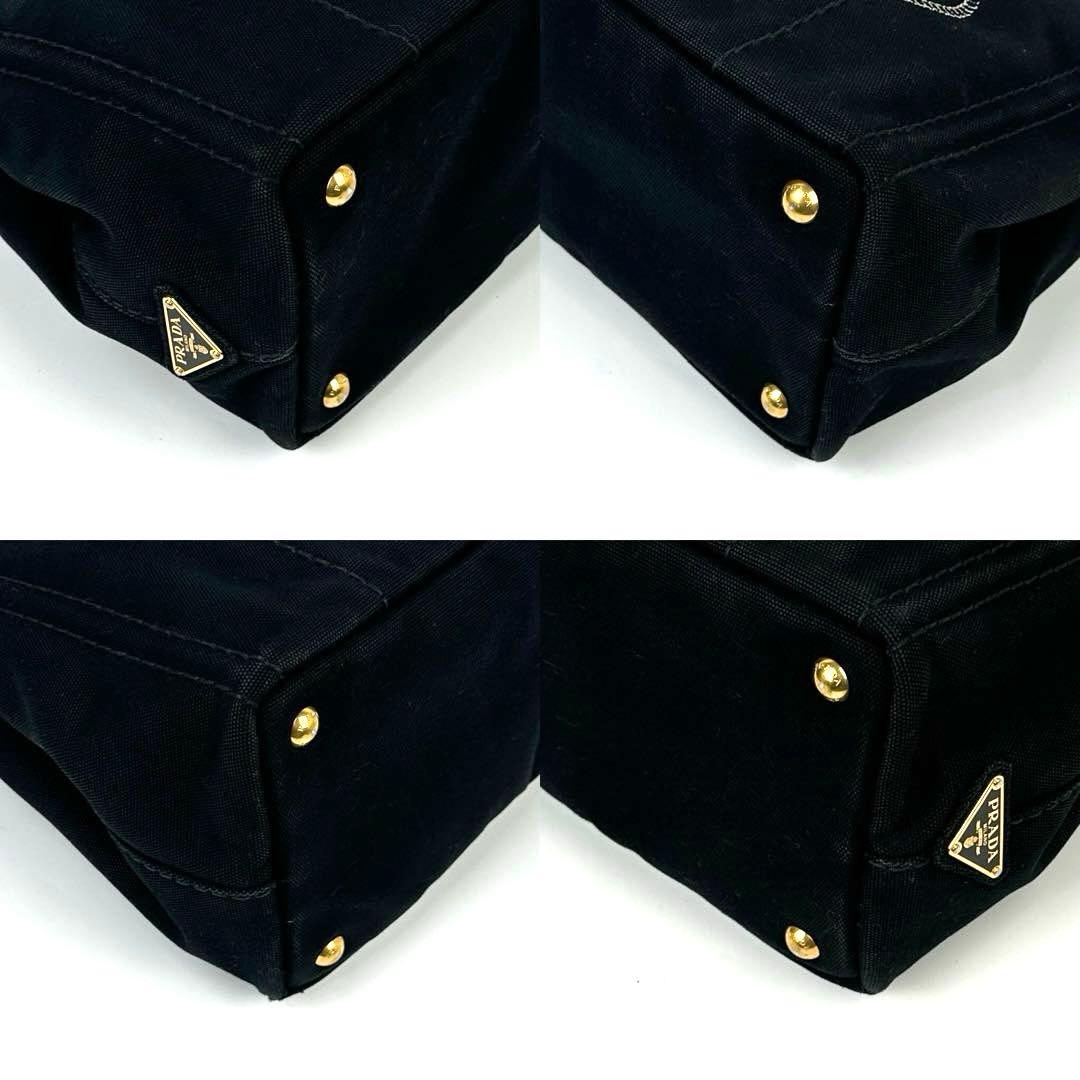 【美品】プラダ　カナパ　ハンドバッグ　三角ロゴ　ゴールド金具　デニム　ブラック