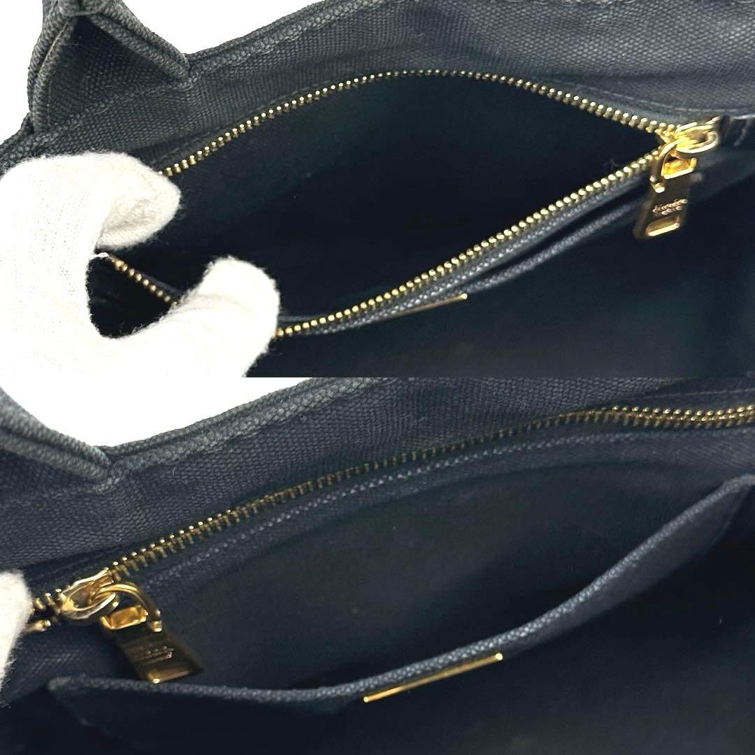 【美品】プラダ　カナパ　ハンドバッグ　三角ロゴ　ゴールド金具　デニム　ブラック