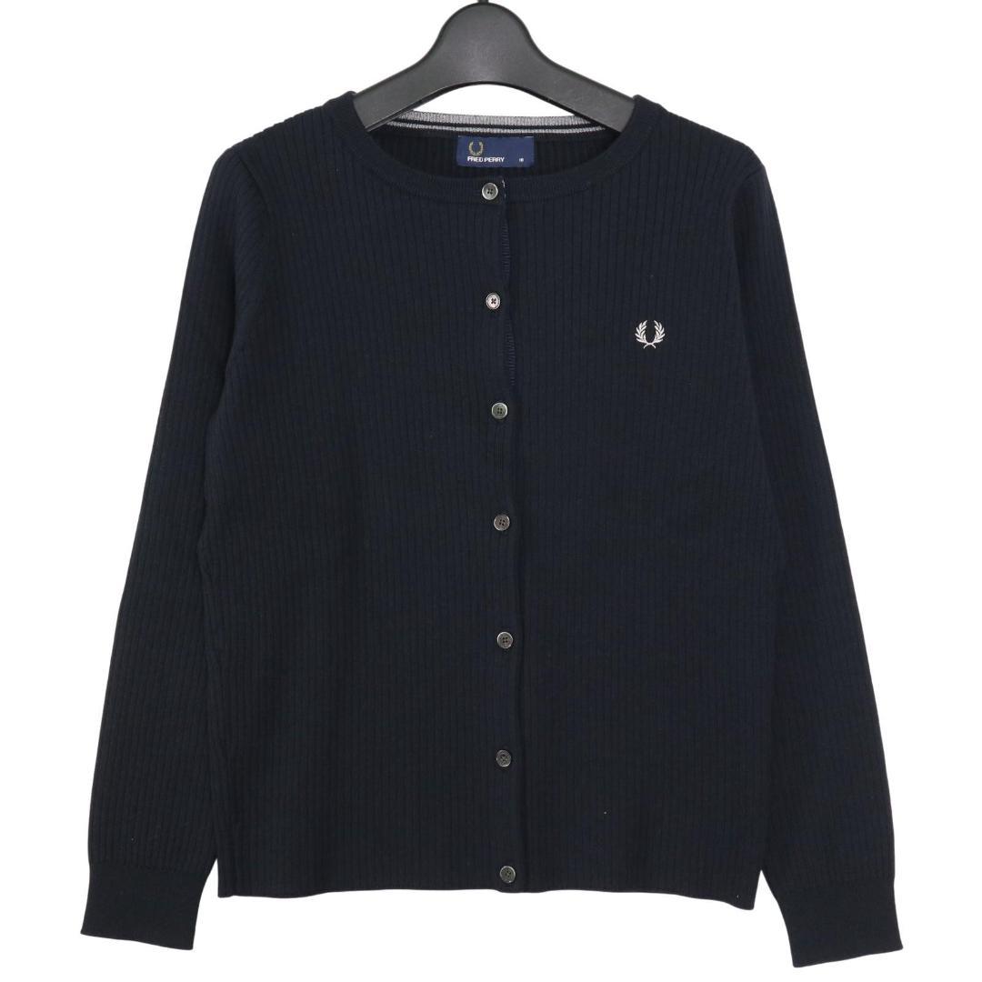 FRED PERRY ロゴ刺繡 ウール クルーネック ニット カーディガン