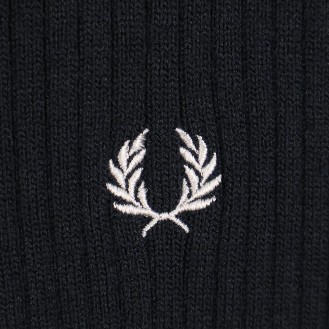 FRED PERRY ロゴ刺繡 ウール クルーネック ニット カーディガン