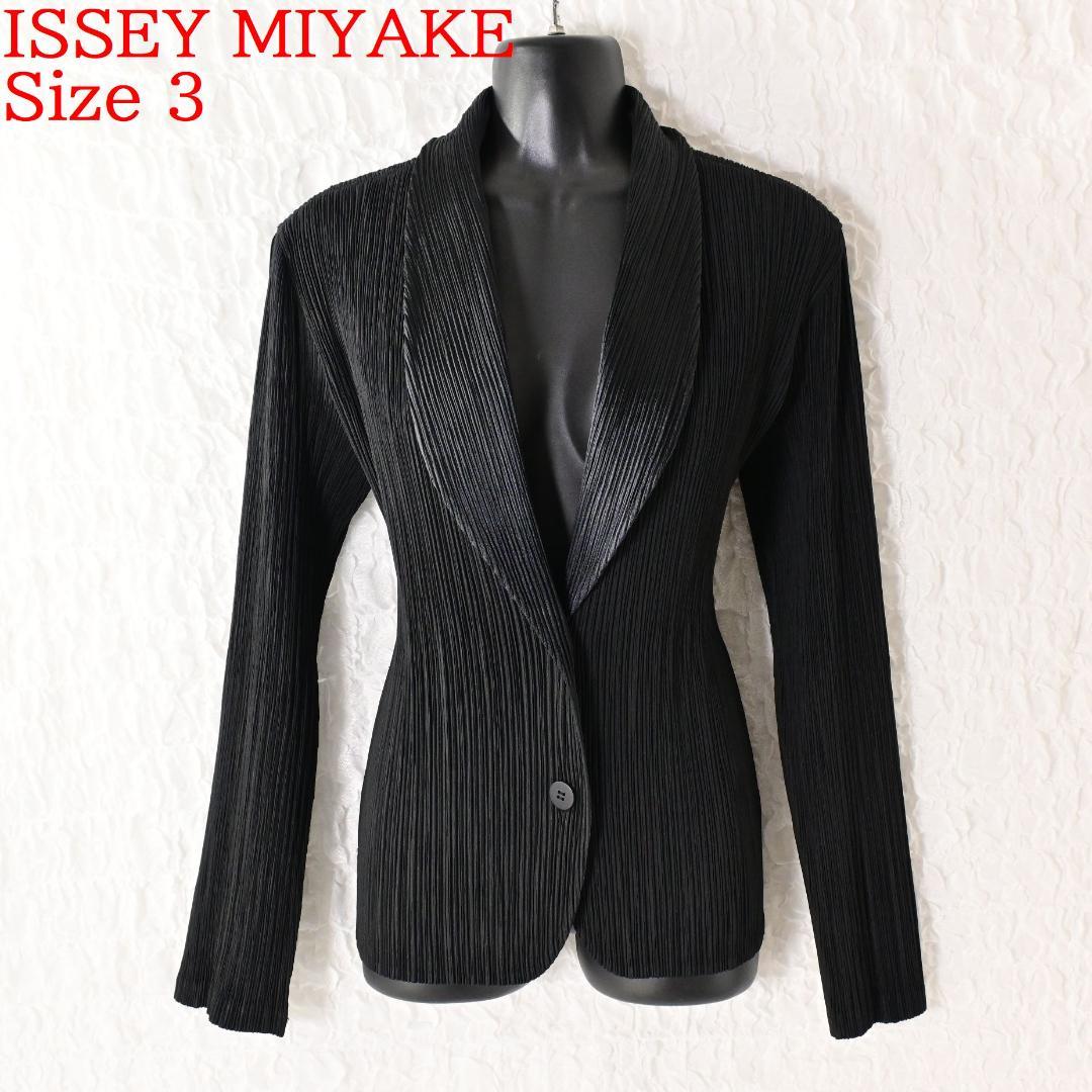 Y5 サイズ3 イッセイミヤケ プリーツ 黒 ショールカラー ジャケット