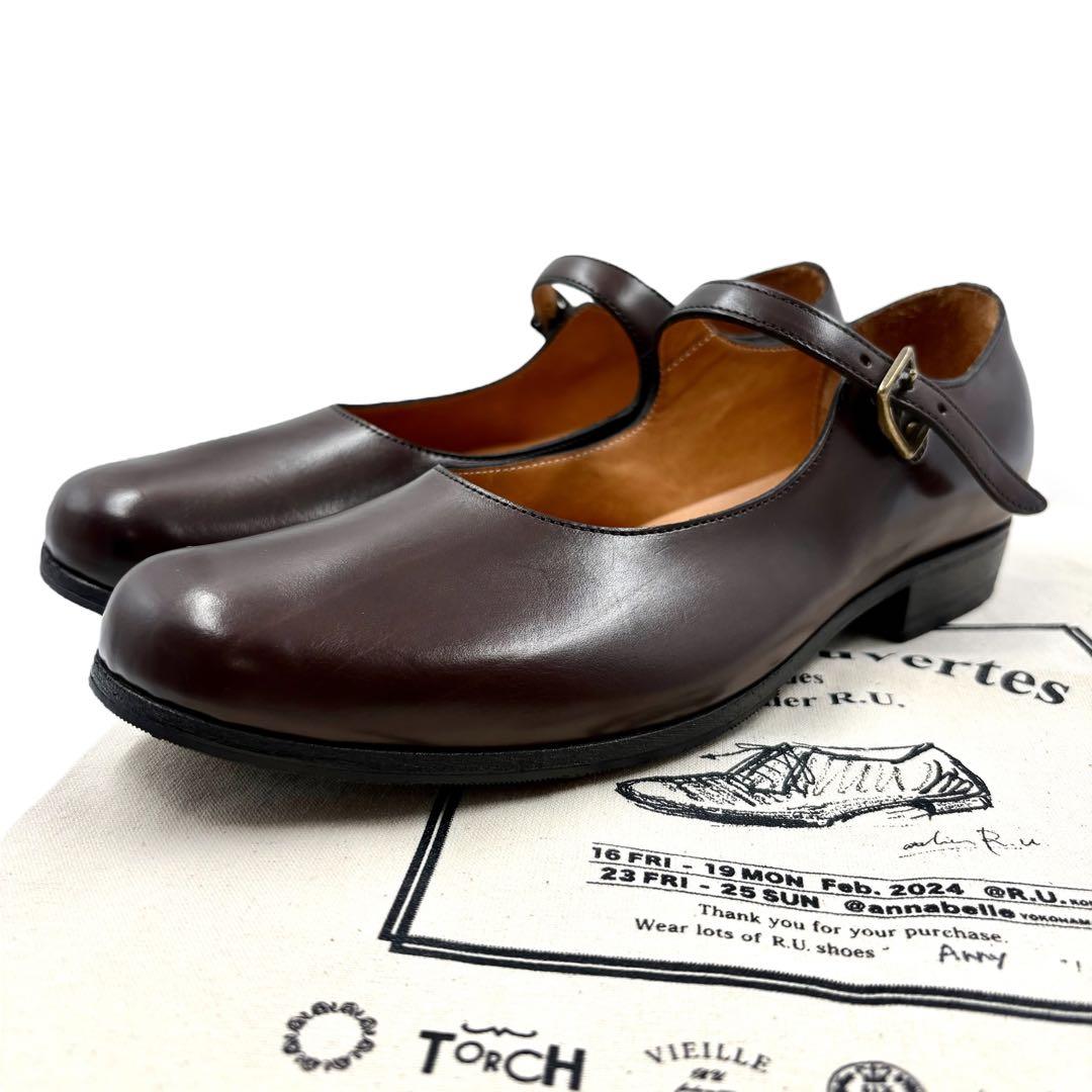 【極美品】 R.U. アニー ストラップシューズ 38 ブラウン カーフレザー