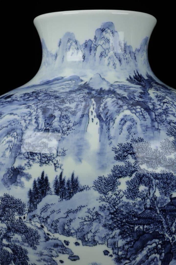 【猿川谷 山徳窯】有田焼 染付 山水図大花瓶 高さ57cm 超絶技巧 細密絵付