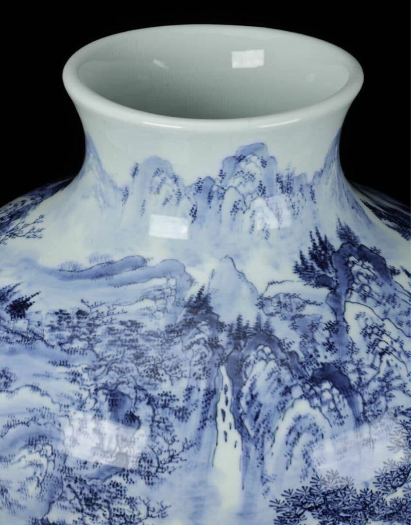 【猿川谷 山徳窯】有田焼 染付 山水図大花瓶 高さ57cm 超絶技巧 細密絵付