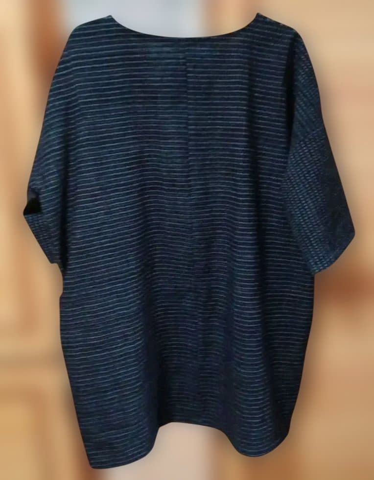 書生絣の六分袖手縫いチュニック