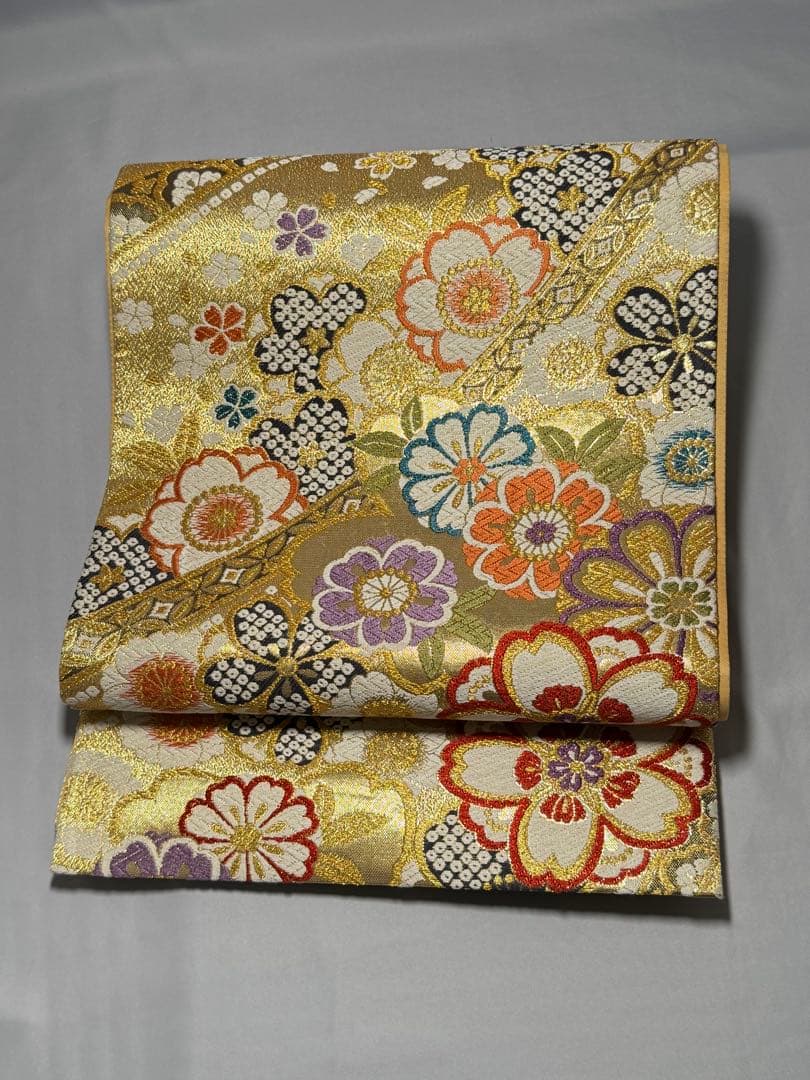 [美品] 袋帯　正絹　金　桜　絞り柄　熨斗　成人式　結婚式　振袖　礼装