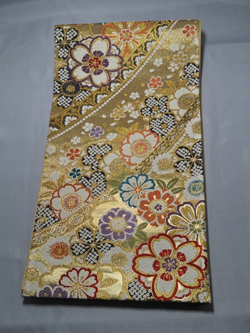 [美品] 袋帯　正絹　金　桜　絞り柄　熨斗　成人式　結婚式　振袖　礼装