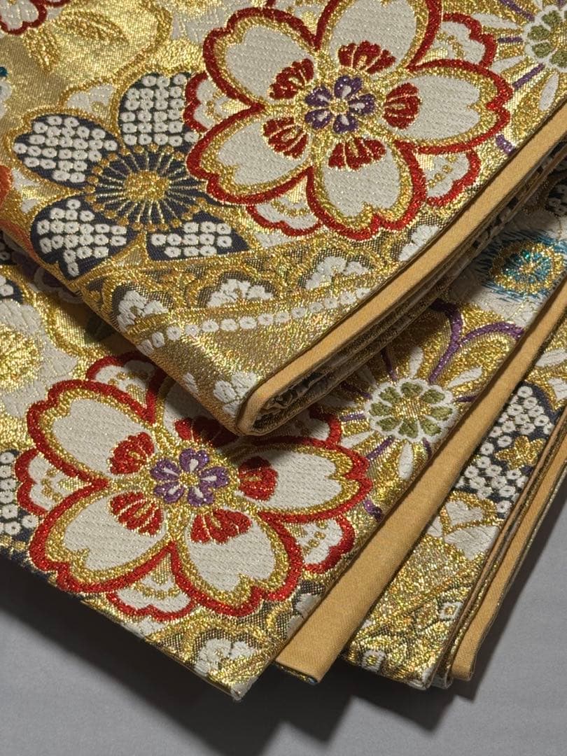 [美品] 袋帯　正絹　金　桜　絞り柄　熨斗　成人式　結婚式　振袖　礼装