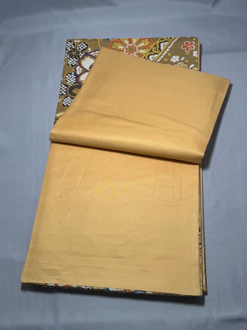 [美品] 袋帯　正絹　金　桜　絞り柄　熨斗　成人式　結婚式　振袖　礼装