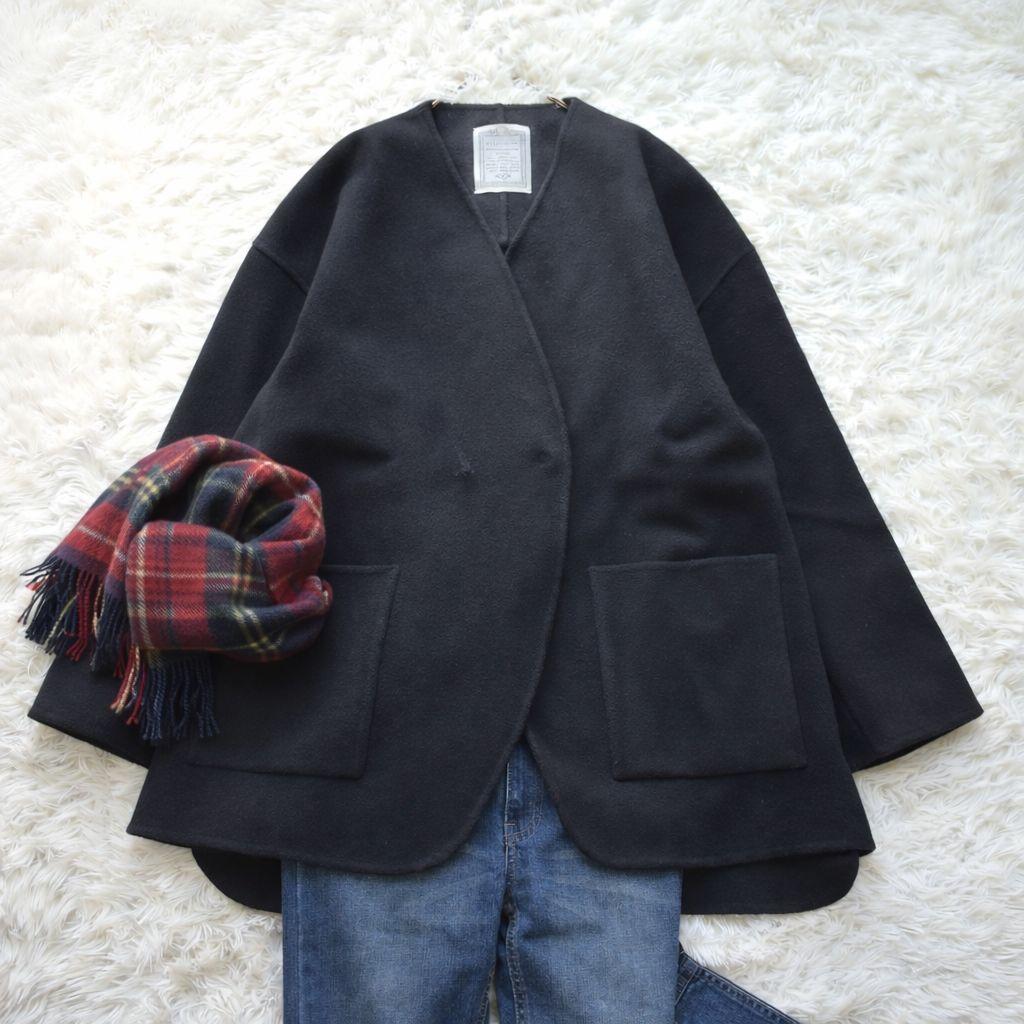 ビアズリー　ショートリバーコート　美品　ノーカラーコート　ウール　完売　アウター