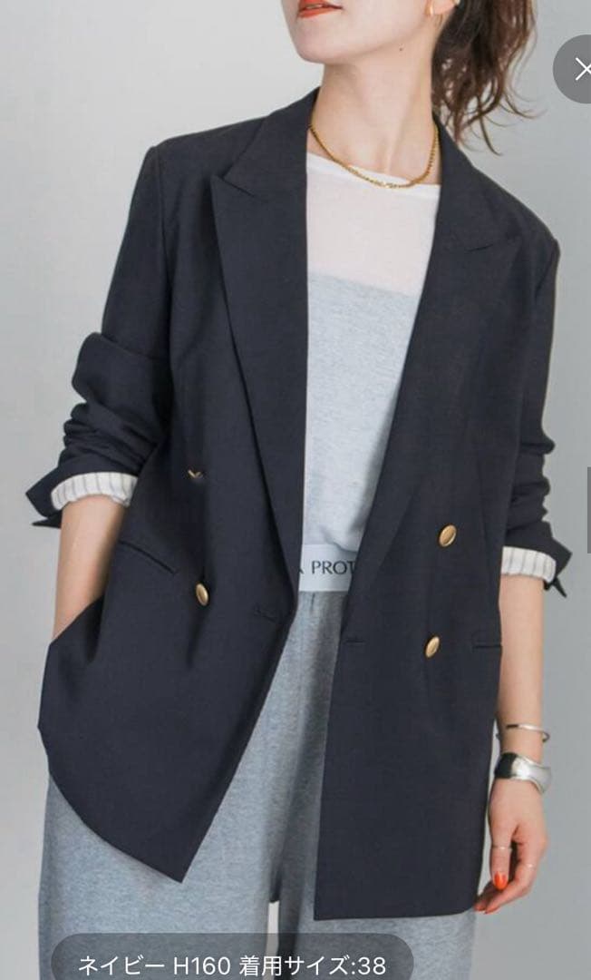 ecomamaスピックアンドスパンプレーンウィーブダブルブレストジャケット