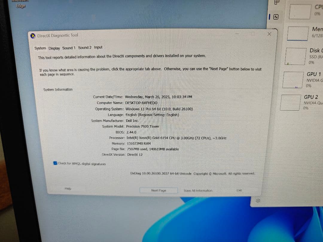 ワークステーション Dell T7920, dual gold 6154 ,ram 128gb