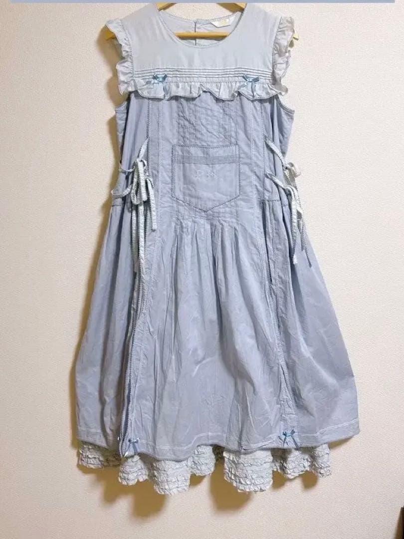 【新品タグ付き】ピンクハウス 配色ローンレイヤードワンピース　ブルー