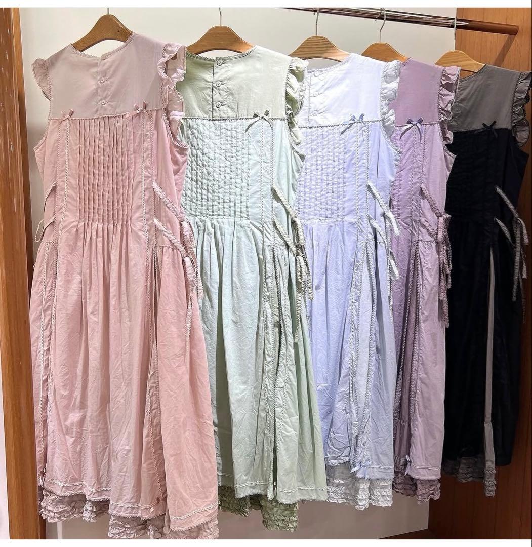 【新品タグ付き】ピンクハウス 配色ローンレイヤードワンピース　ブルー