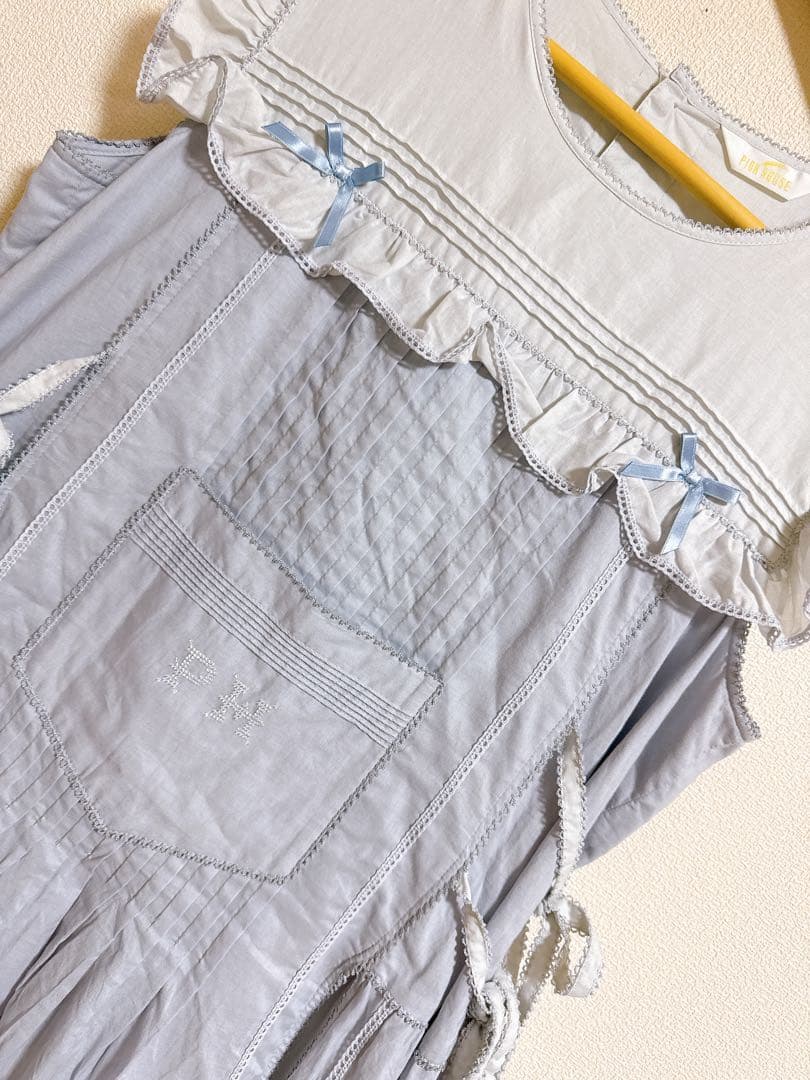 【新品タグ付き】ピンクハウス 配色ローンレイヤードワンピース　ブルー