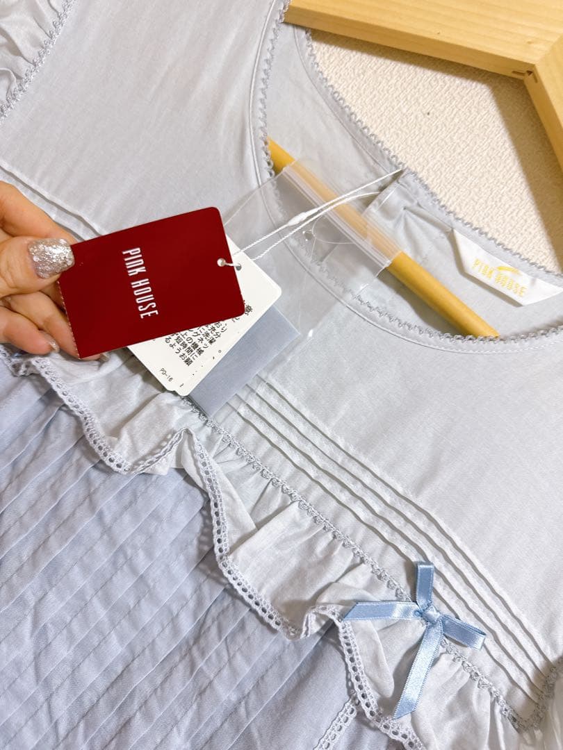 【新品タグ付き】ピンクハウス 配色ローンレイヤードワンピース　ブルー