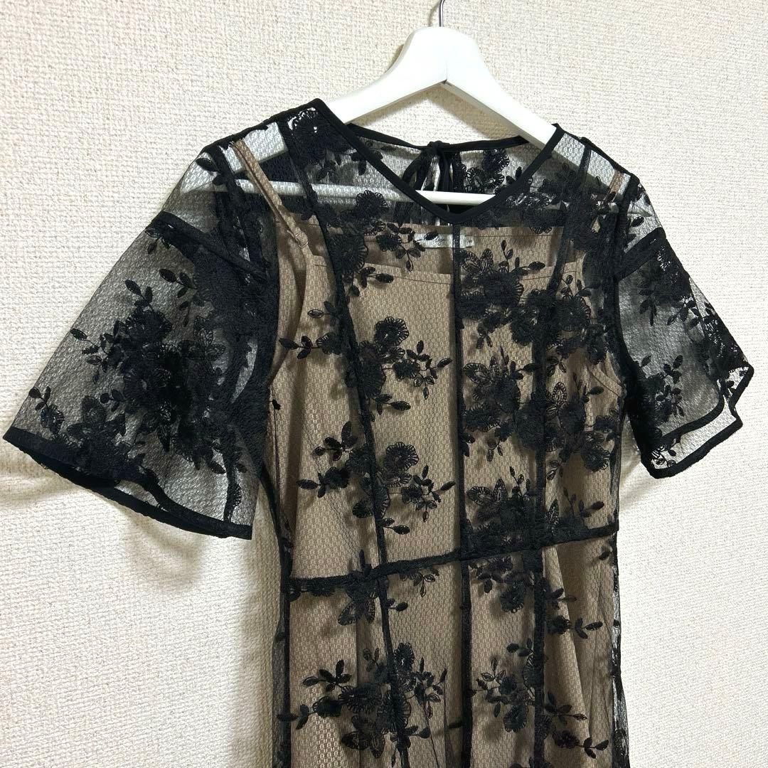 【美品】Leja 花柄後ろリボン半袖キャミワンピースセットアップドレス　S