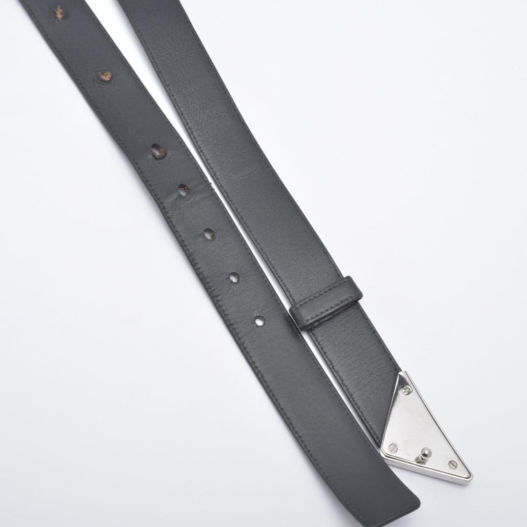 美品 PRADA プラダ ベルト ブラック サフィアーノレザー 三角プレート