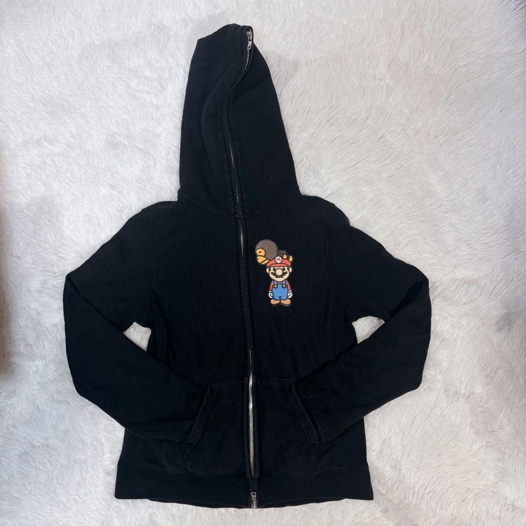 BAPE Nintendo マリオ マイロ フルジップパーカー xs ブラック